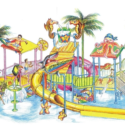 Het Materiaal van het waterpark, het Waterspeelplaats van Jonge geitjes voor 50 Ruiters 17.5 * 11 * 7m