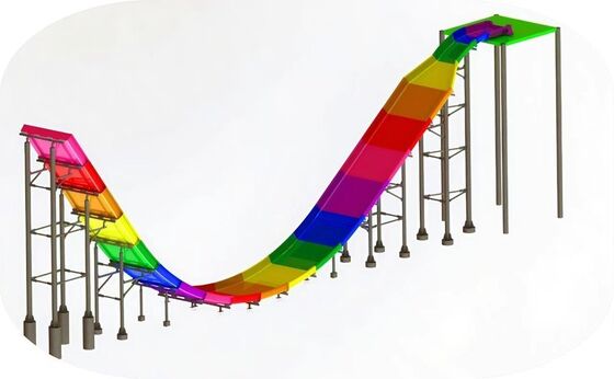 U-vormige waterglijbaan met 90° verticale valmuur, 12m platformhoogte en 2 personen vlot voor spanningszoekers